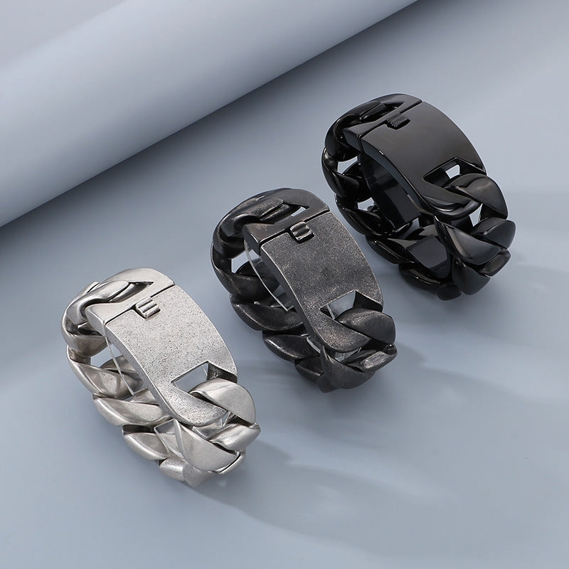 Planderful Wide Cuban Chain Bracelet For Men Titanium Steel