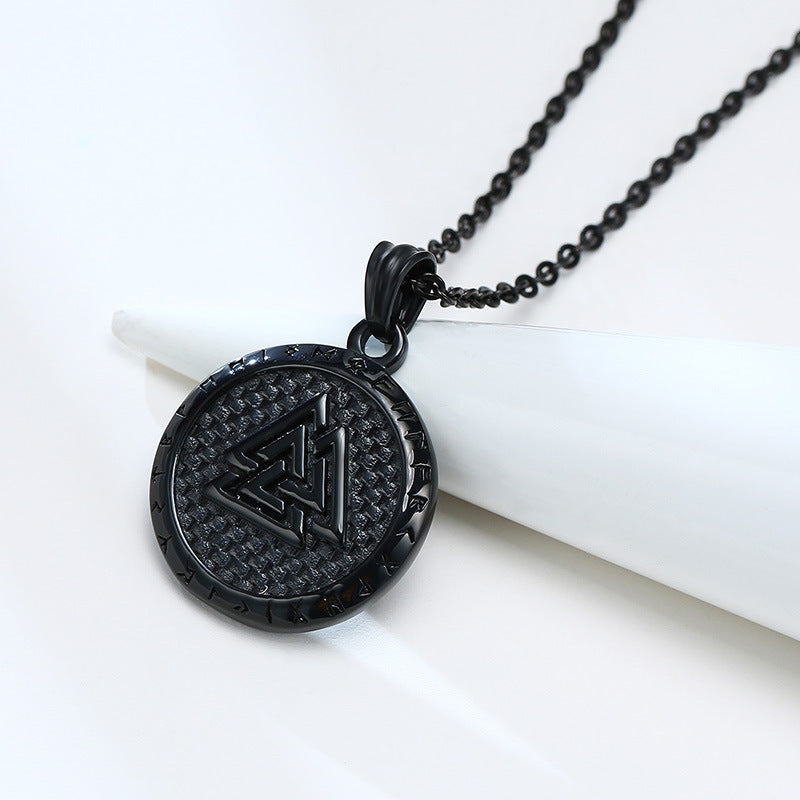 Stainless Steel Viking Pendant Black Men's Round Necklace