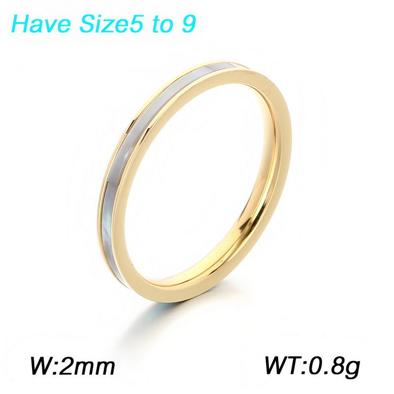 French Stacked Shell Plain Ring 2mm Embedded Fritillary Stainless Steel Women's