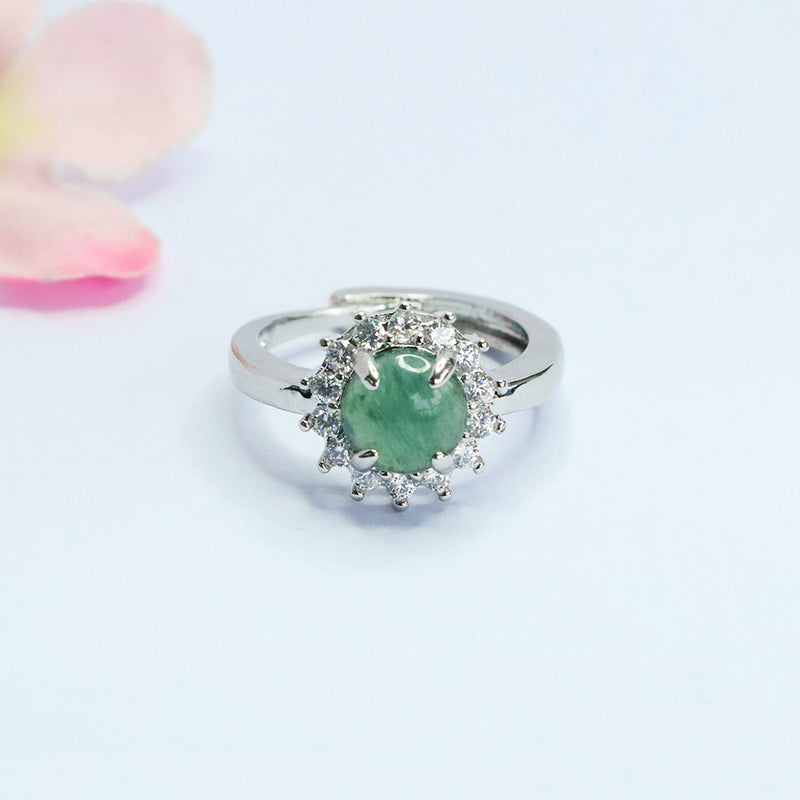 Blue-Water Jadeite Sunflower Ring