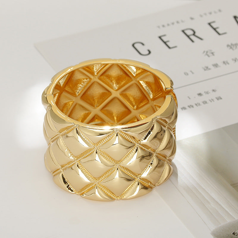 Golden Wide Women's Fashion Bracelet - Vienna Verve Collection - Handcrafted Metal Jewelry