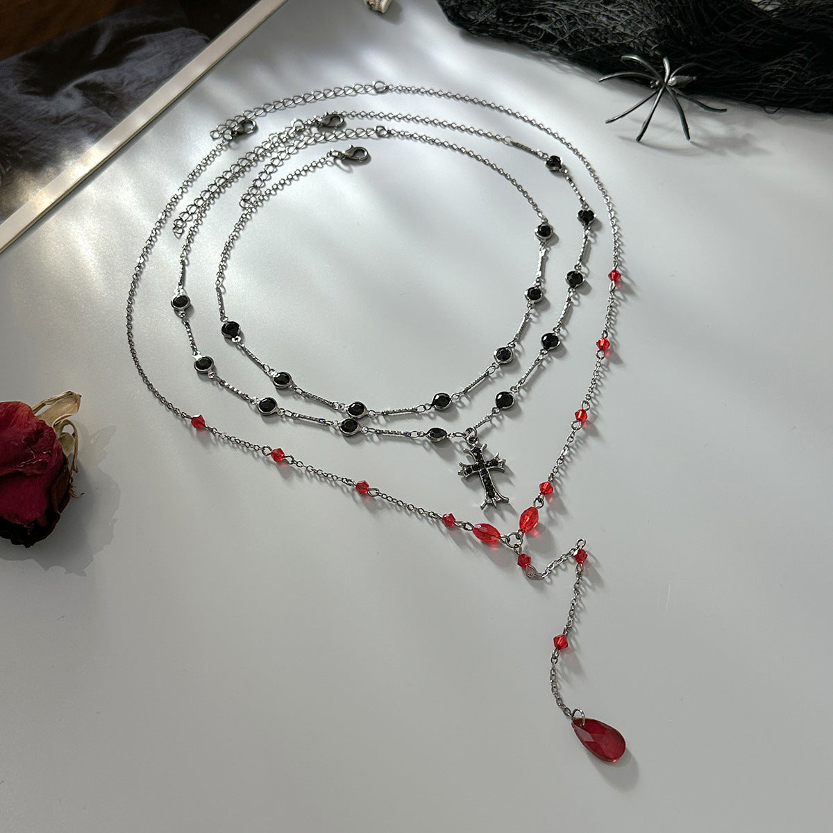 Gothic Cross Crystal Blood Necklace