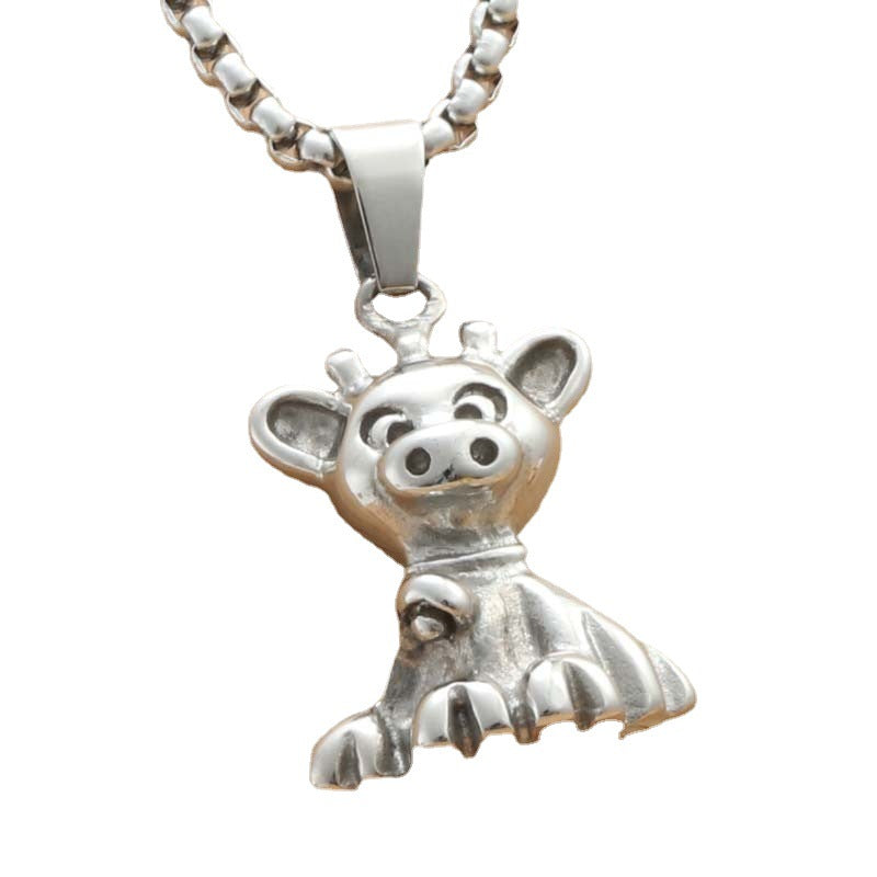 Punk-Inspired Vintage Titanium Steel Bear Pendant Necklace for Men