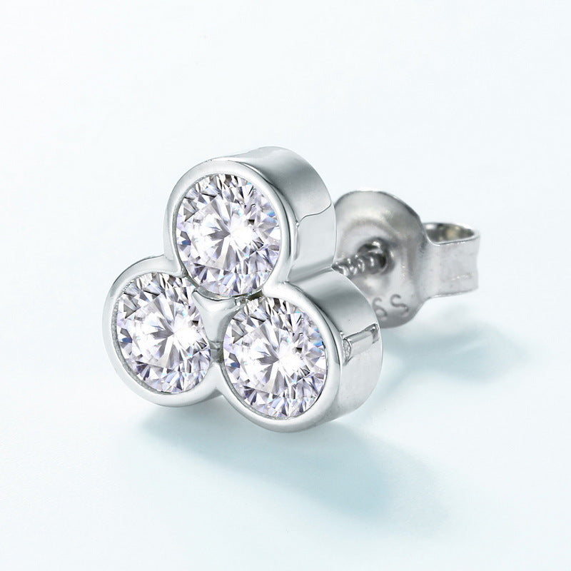 S925 Sterling Silver Moissanite Three-Petal Flower Stud Earrings