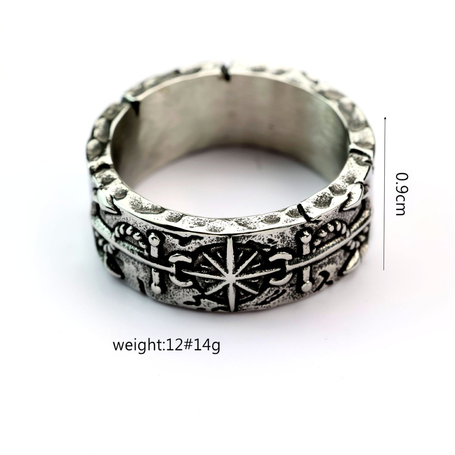 Planderful Titanium Steel Hexagram Anchor Ring For Men Trendy Punk Sailor Style Sun Ray Design