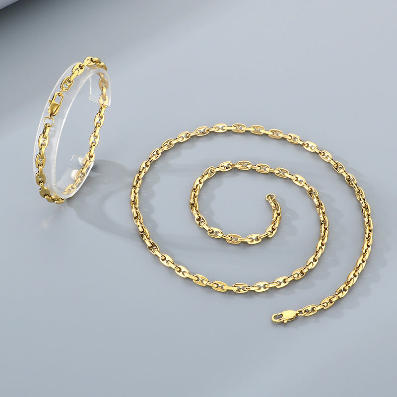 Glossy Titanium Steel Necklace and Bracelet Set for Men