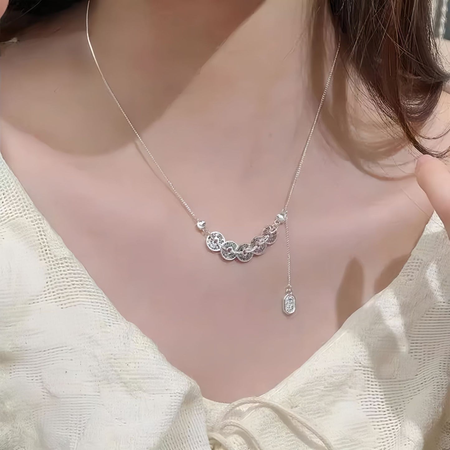 Planderful Sterling Silver Five Emperors Money Necklace For Women 925 Chain Jewelry Elegant Chinese Style