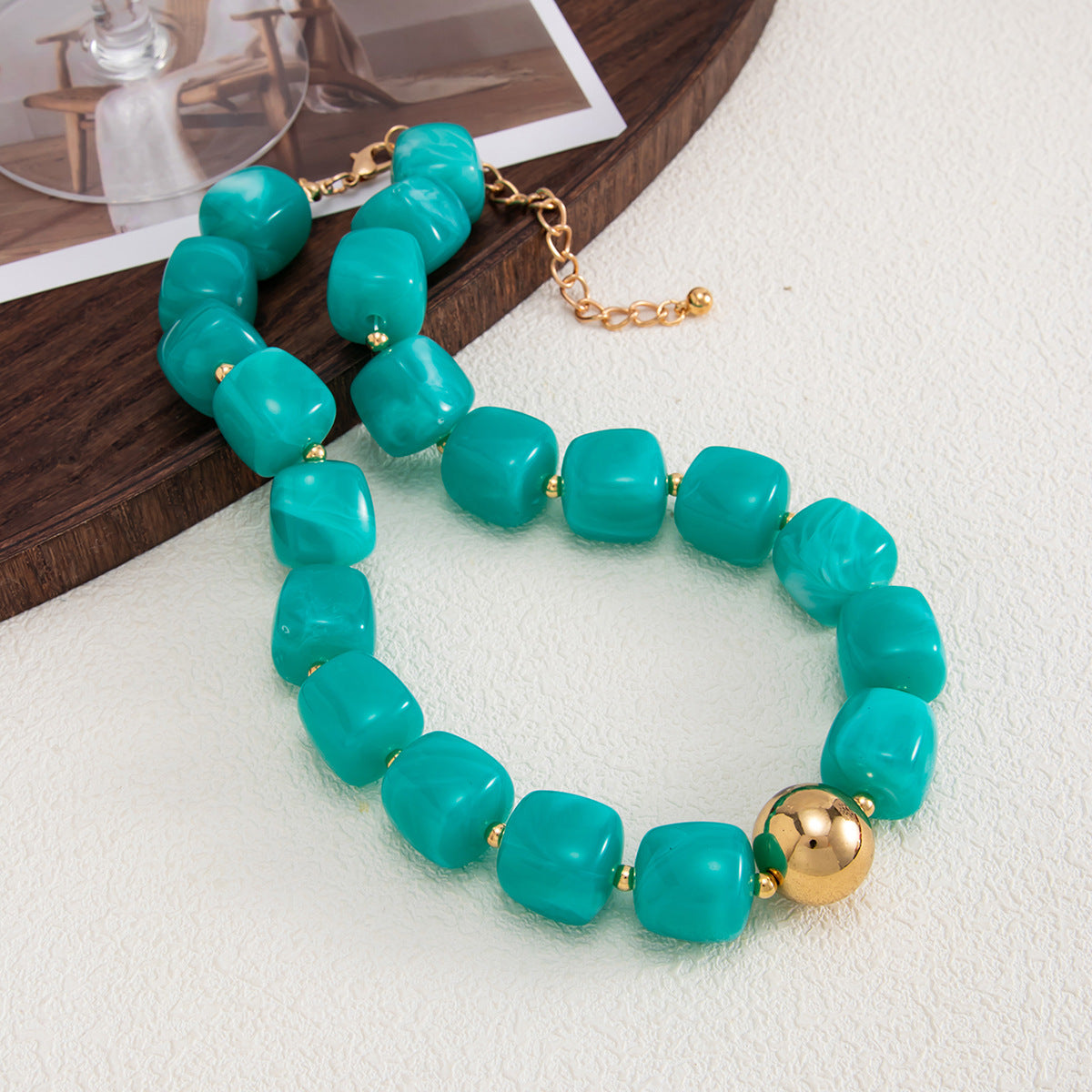 Design Color Resin Beaded Necklace Holiday Style Smudged Multi-Color Collarbone Necklace