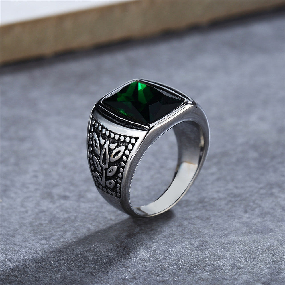 Planderful Zircon Titanium Steel Ring Unisex Retro European American Style Protection Statement Jewelry