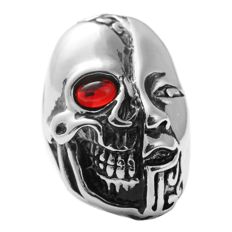 Retro Punk Titanium Steel Skull Ring for Men - Two-Sided Design