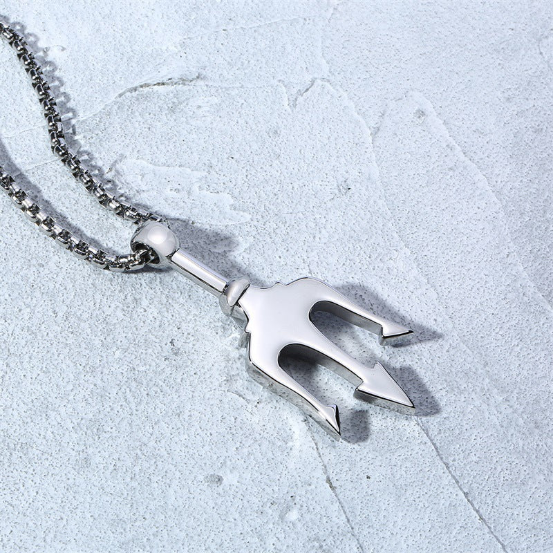 Design Stainless Steel Trident Pendant Men's Necklace