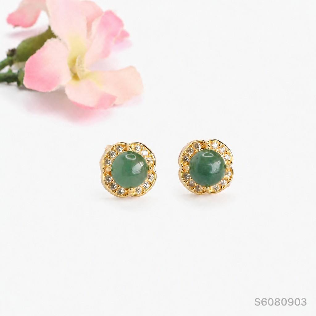 Blue-Water Jadeite Clover Stud Earrings