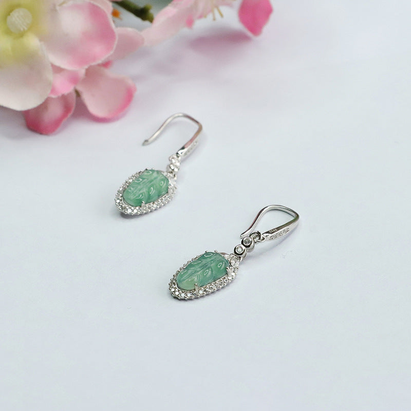 Icy Blue Jadeite Leaf 925 Silver Earrings