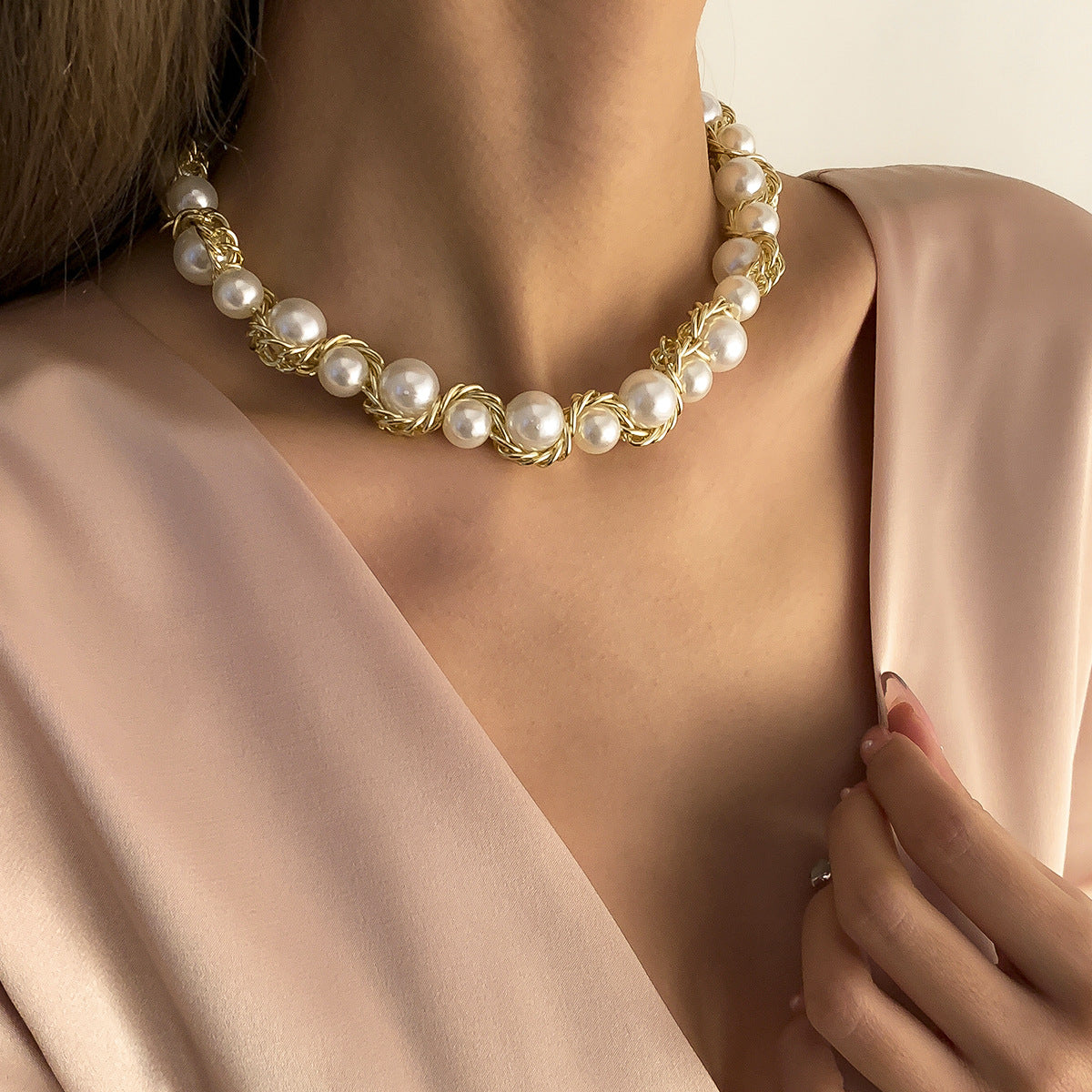 Multi-Layer Pearl and Diamond Heart Necklace with European Flair
