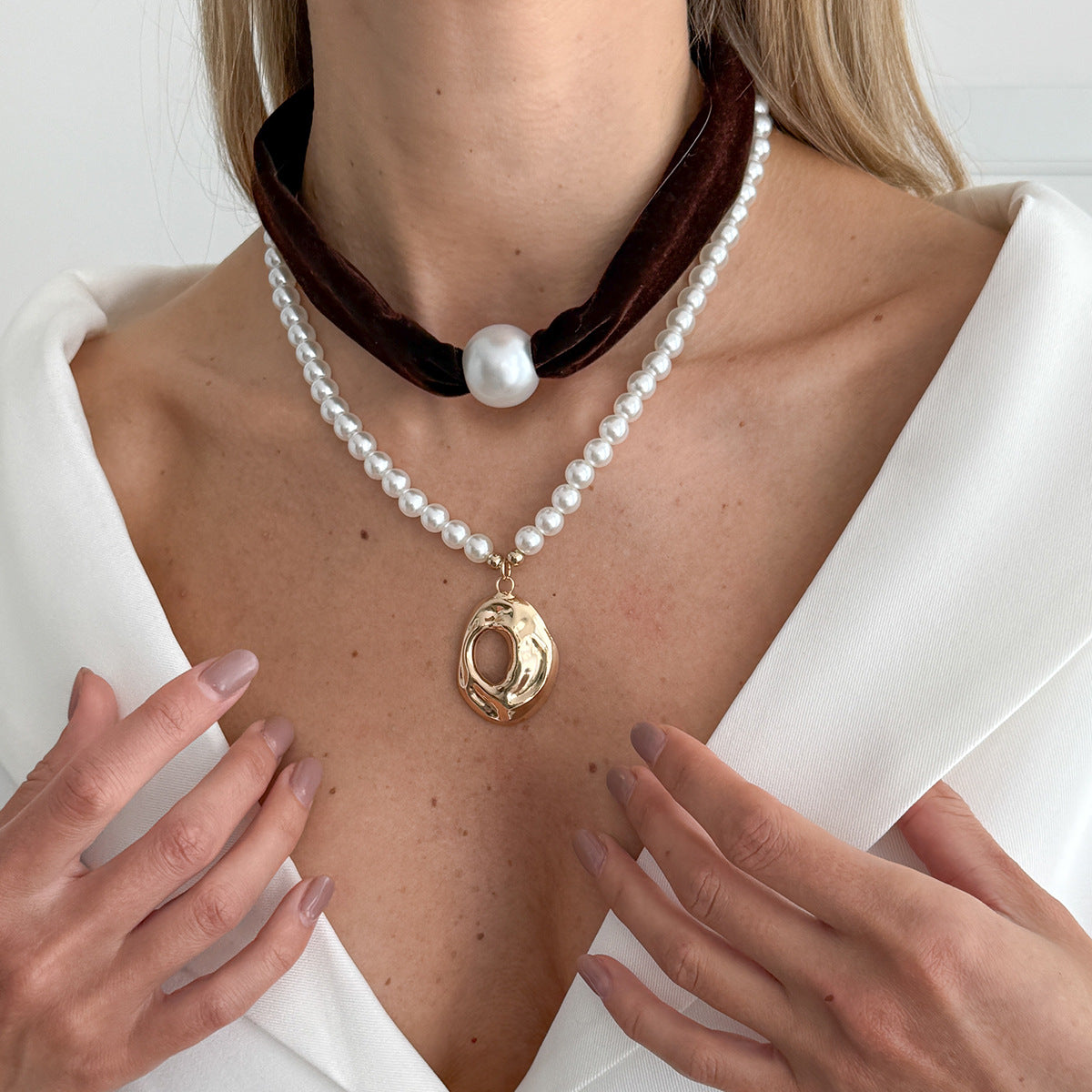 Maillard Pearl-Style Liquid Ring Necklace