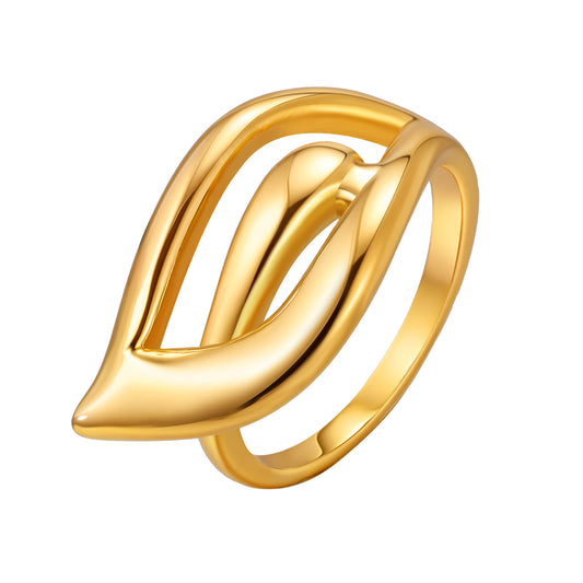 Stainless Steel Workplace Exquisite Hollow Wings Water Drop Ring Gold