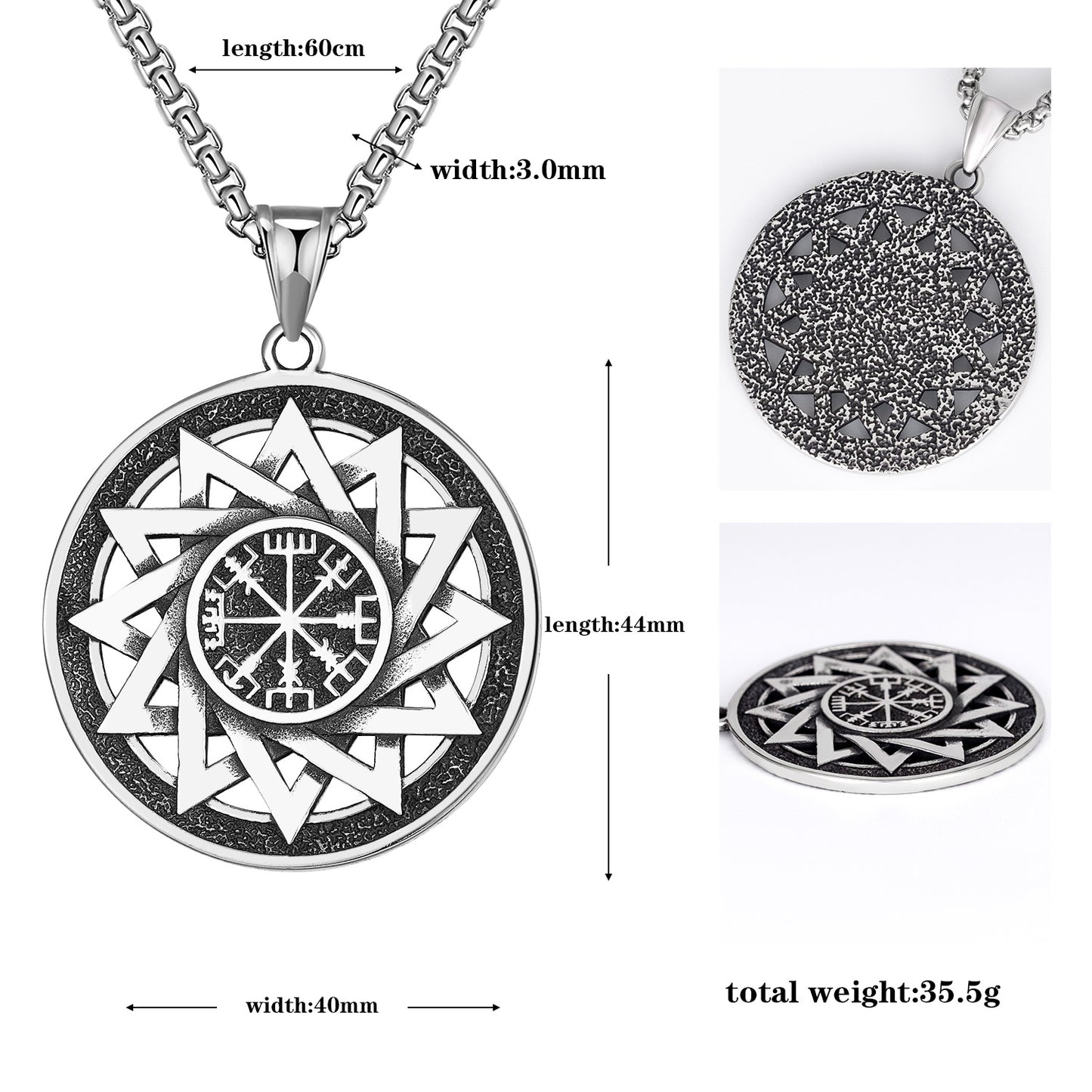Titanium Steel Necklace - Vintage Nordic Viking Compass Rune Pendant For Men Casual Everyday Wear