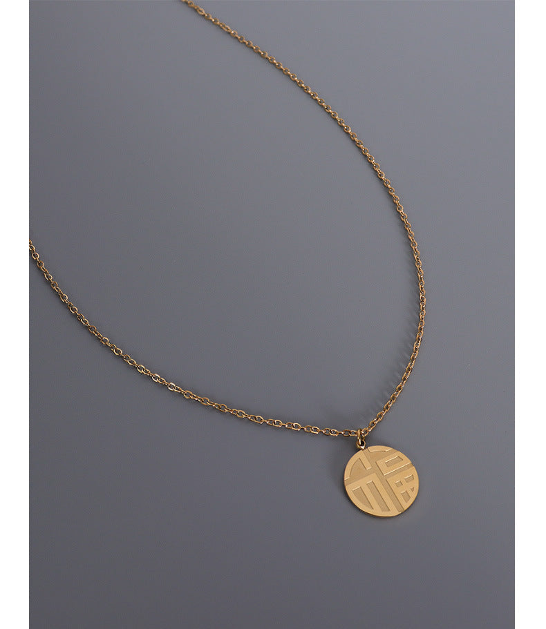 Chinese Wind Lucky Clavicle Necklace - Festive Titanium Plated with 18K Gold