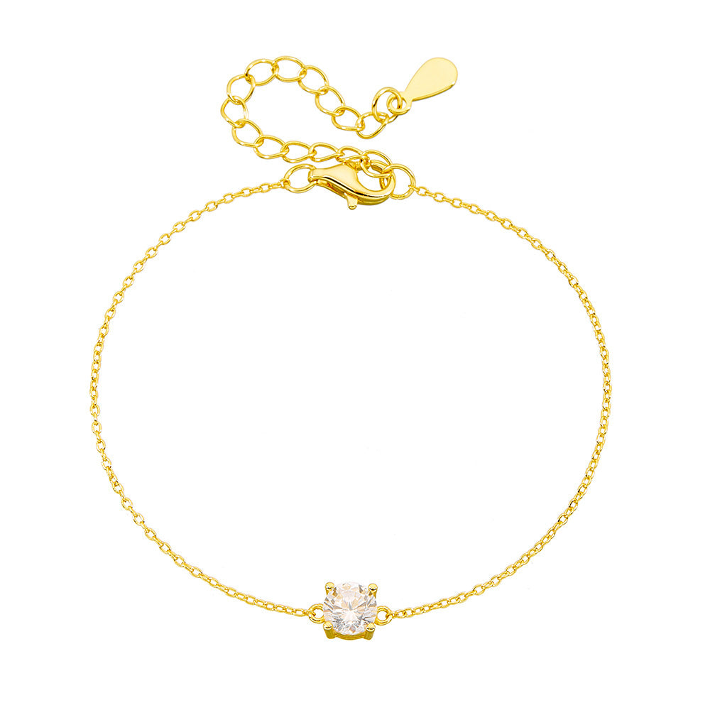 S925 Sterling Silver Daily Basic Single Zircon Bracelet