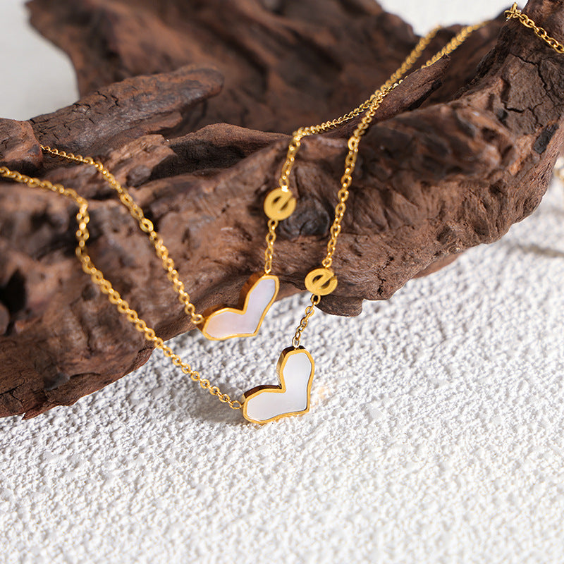 Delicate White Sea Shell Pendant Necklace with Titanium Steel Chain for Women