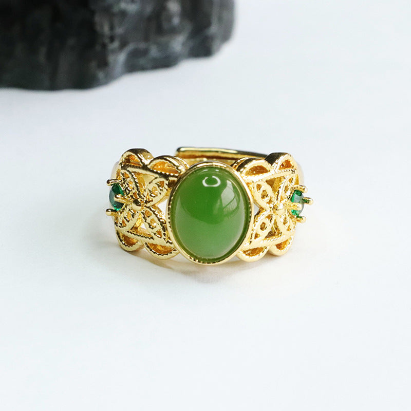 Fortune's Favor Hetian Jade Hollow Butterfly Ring in Green Ethnically Styled