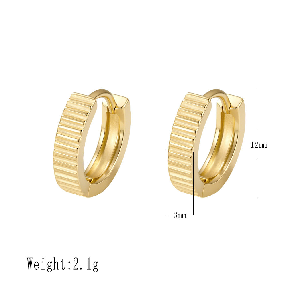 S925 Sterling Silver Earrings Minimalist Smooth Striped Ear Buckles Tremella