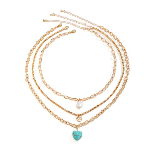 National Heart Necklace with Turquoise Pendant and Baroque Imitation Pearl Accents