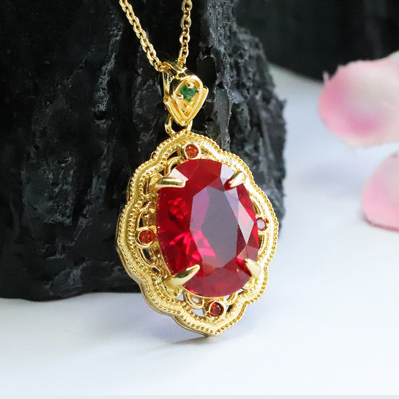 Lab-Grown Ruby Claw-Set Faceted Pendant — No Chain