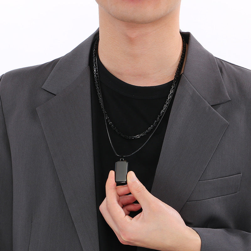 Trendy Emperor Chain Square Titanium Steel Necklace Men's Double-Layer Stacked Stainless Steel Military