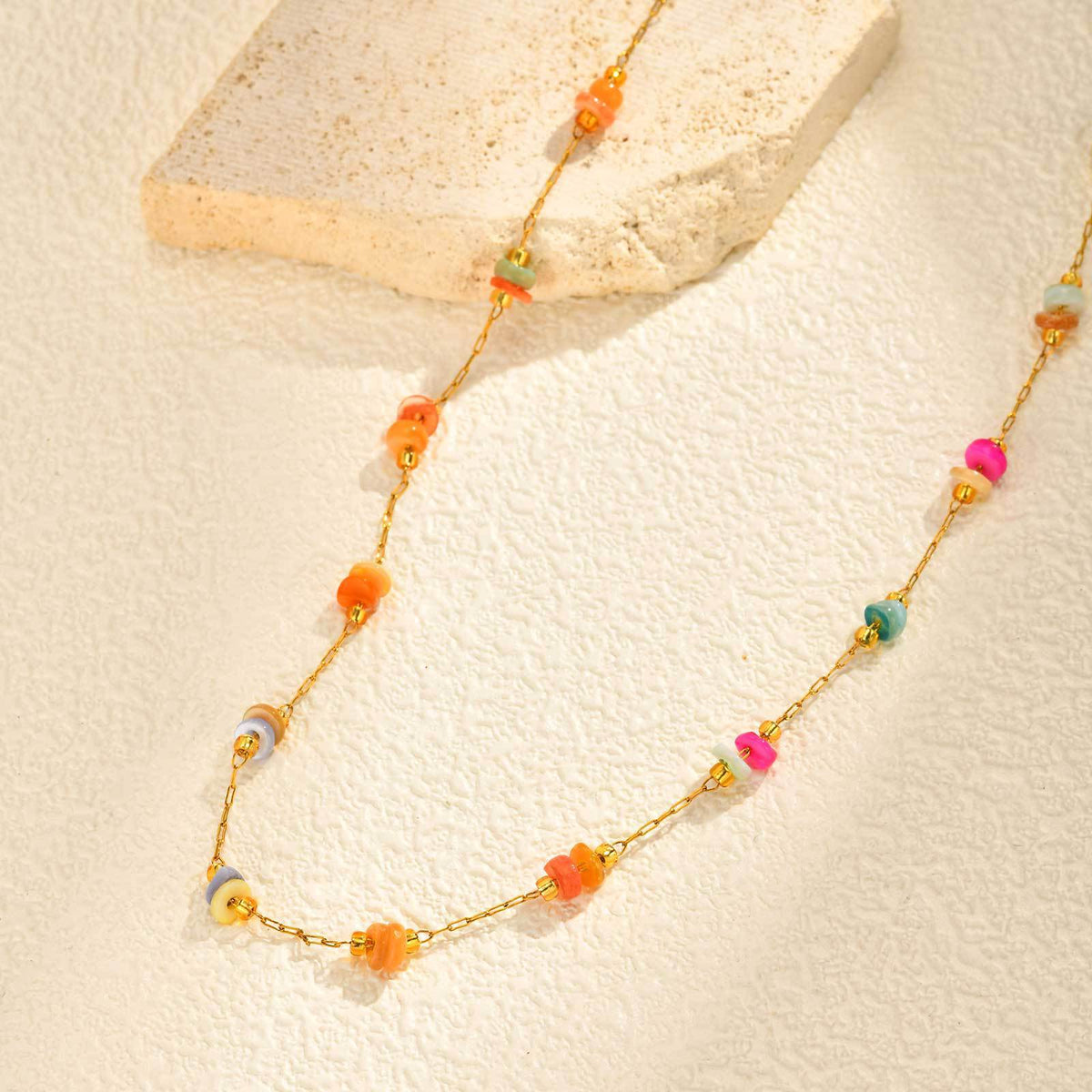 Stainless Steel Summer Seaside Vacation Wind Small Fresh Ocean Wind Colored Stone Necklace