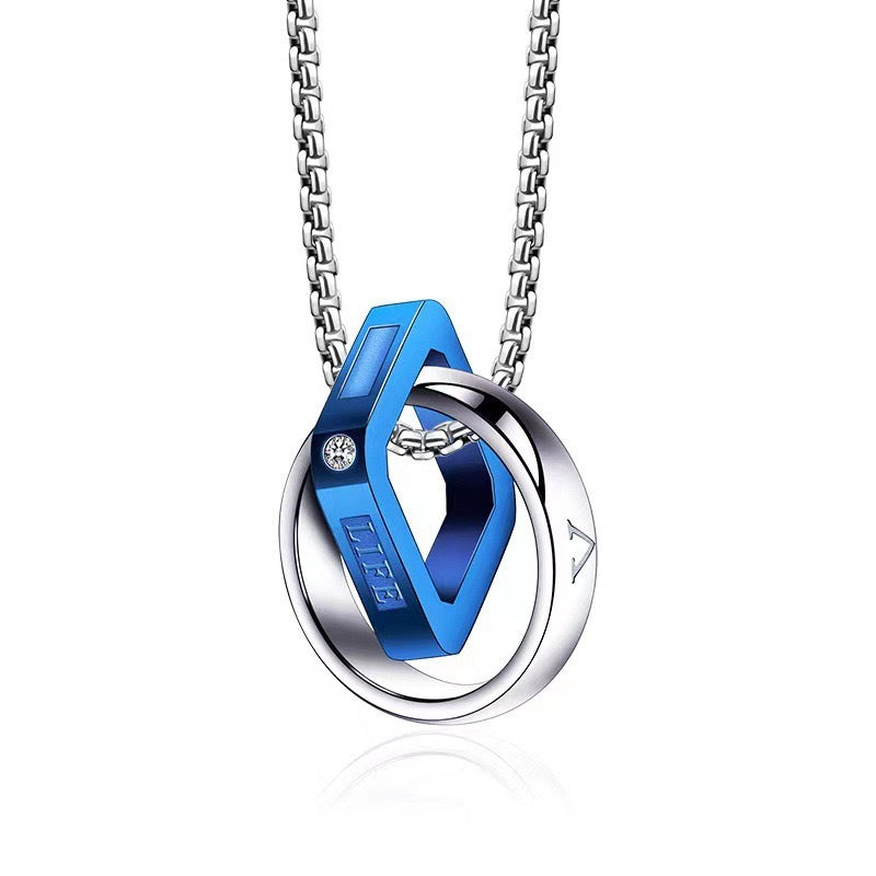 Planderful Mens Double Ring Buckle Necklace Stainless Steel Pendant For Everyday Luxury