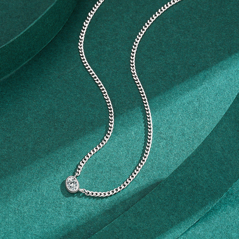 Silver Zircon Necklace with Cuban Chain Pendant for Women