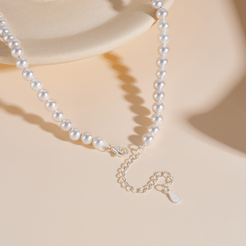 Retro Water Drop Zircon Inlaid Pearl Necklace S925 Sterling Silver Beaded