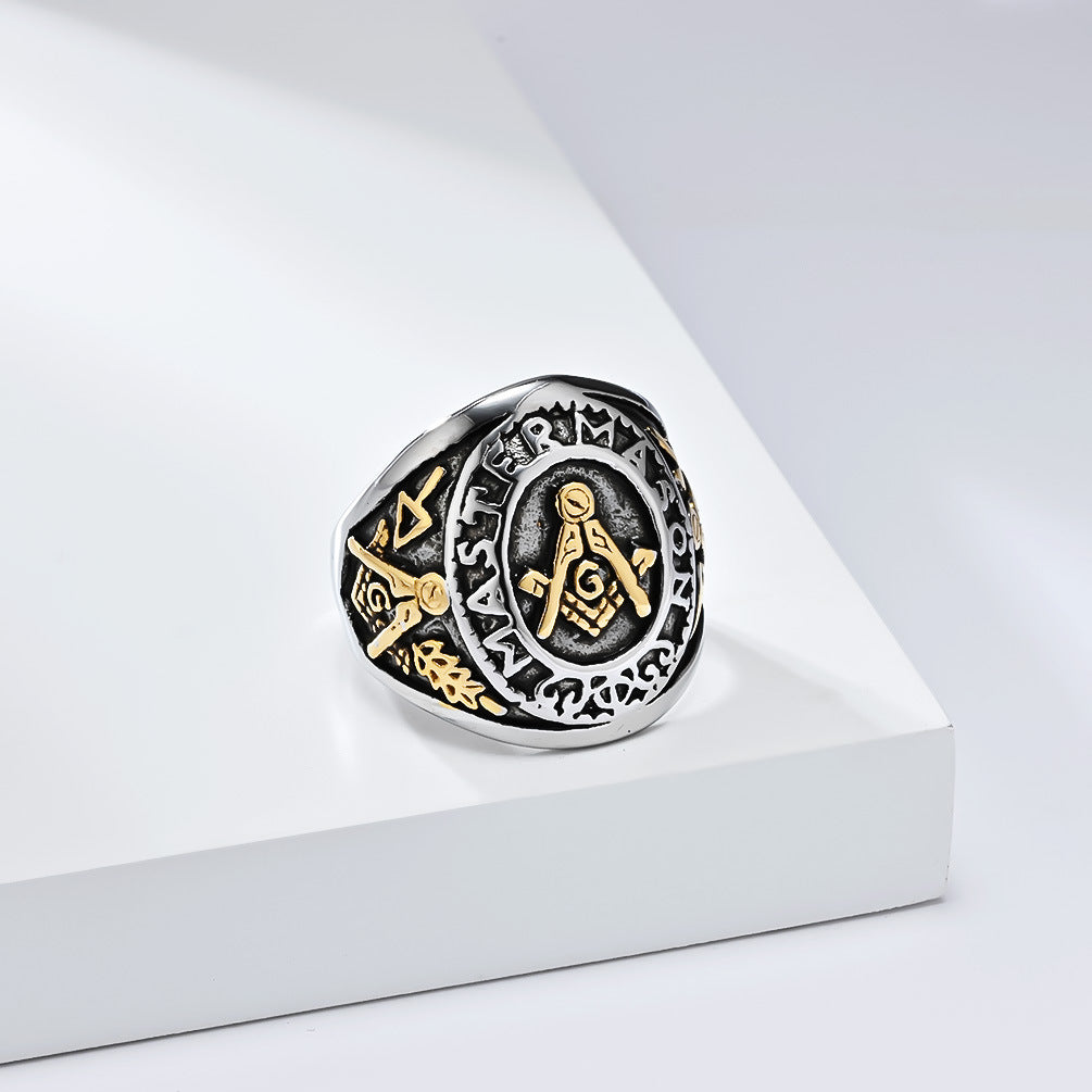 Planderful Freemasonry Ring For Men Titanium Steel Durable Vintage Logo Fraternity Jewelry