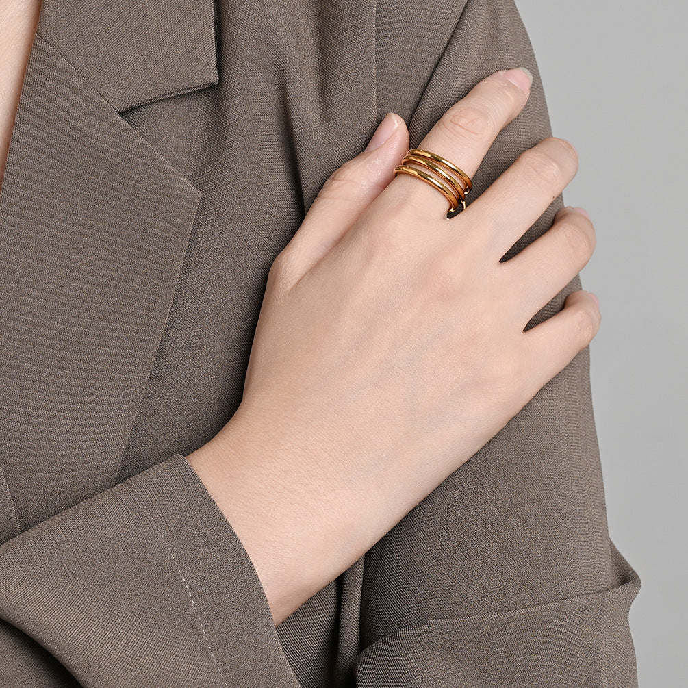 Planderful Stacking Ring Three Layer Titanium Steel For Women High End Fashion Jewelry