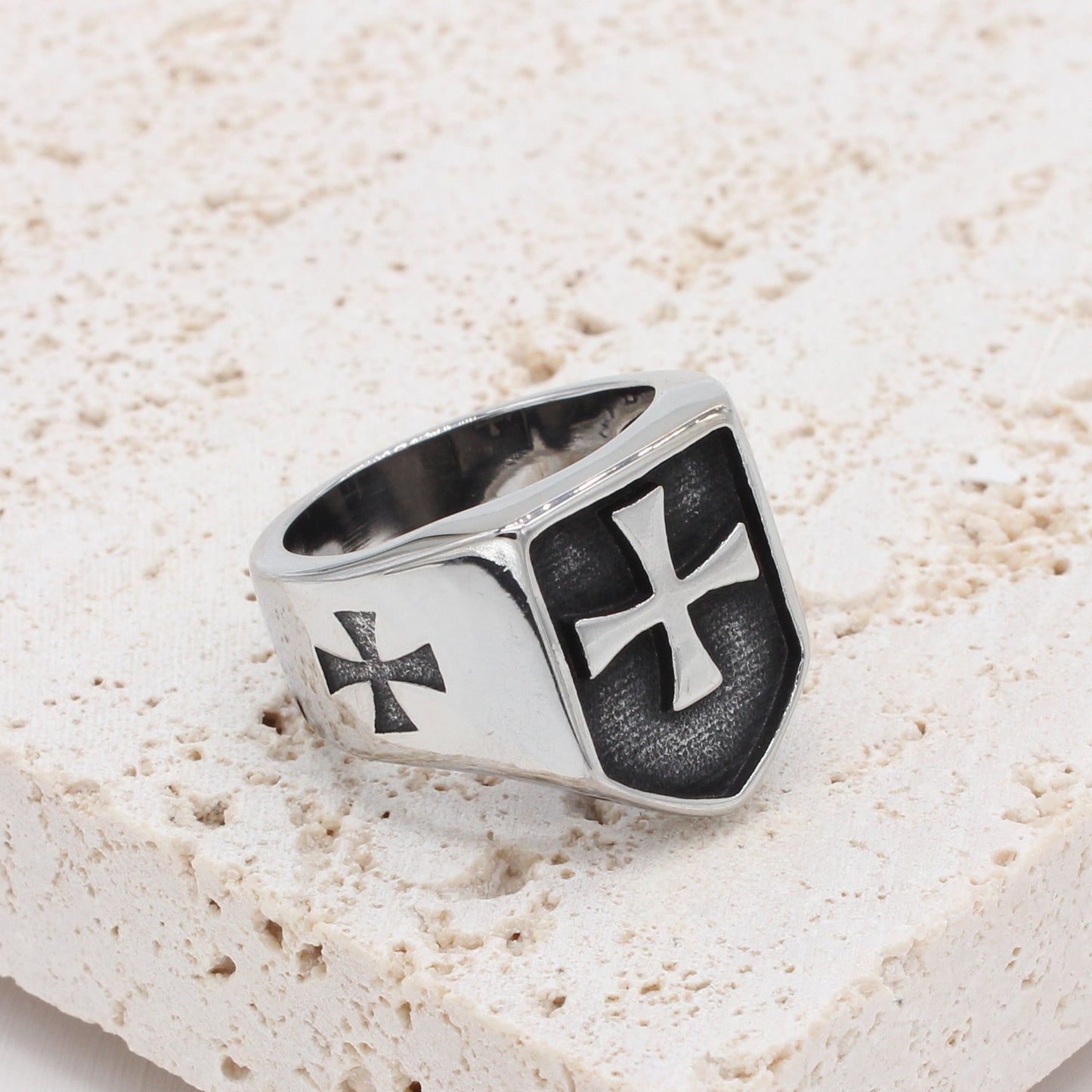 Planderful Titanium Steel Ring For Men Unisex Cross Shield Domineering Retro Style Durability