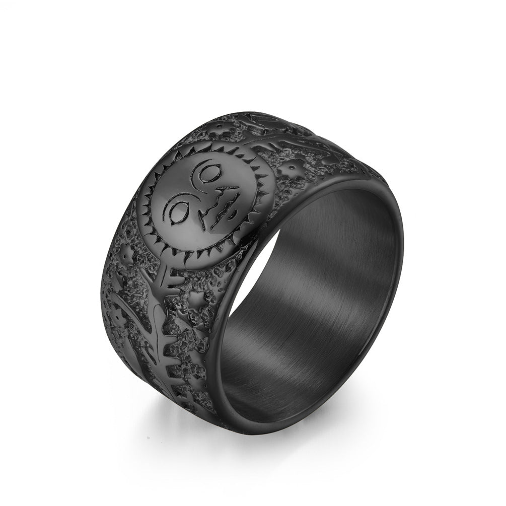 Planderful Titanium Steel Ring Retro Punk Sun Moon Design Mens Fashion Jewelry Bold Statement