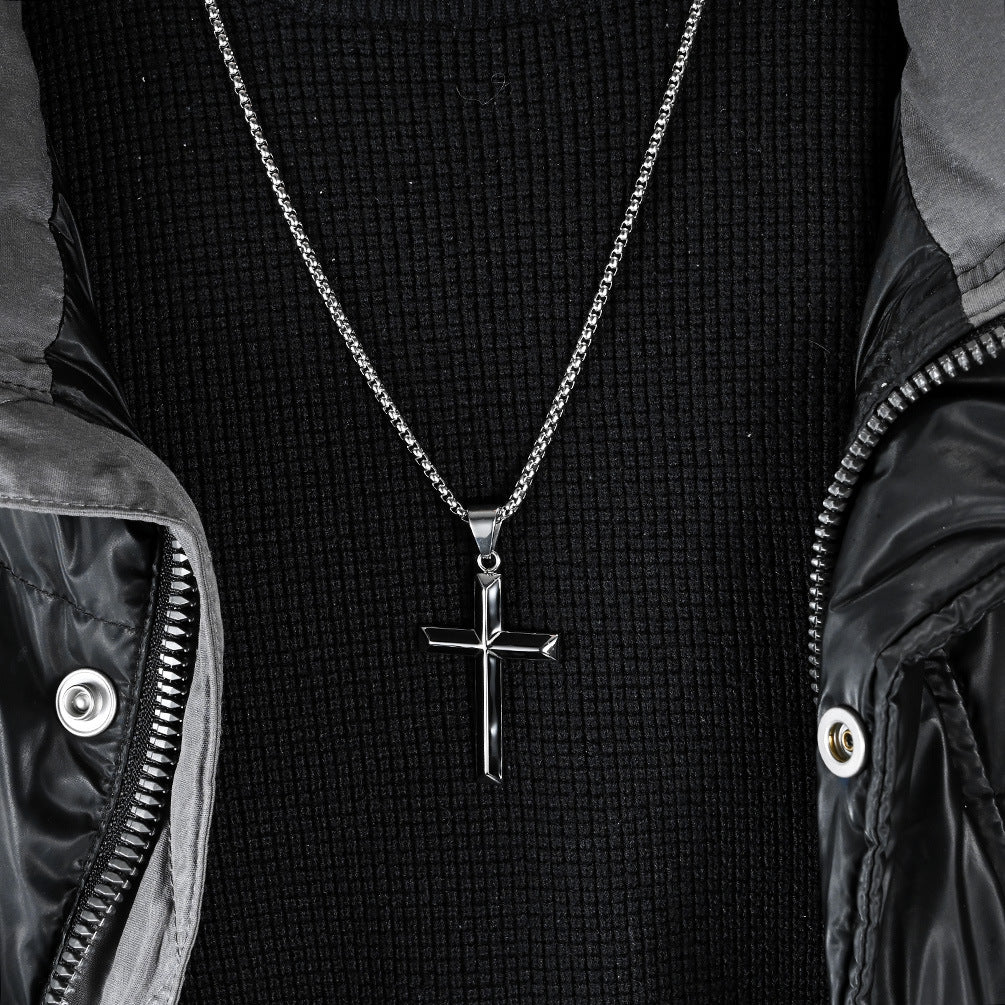 Planderful Oil Drip Cross Pendant Necklace For Men Stainless Steel Personalized Gift