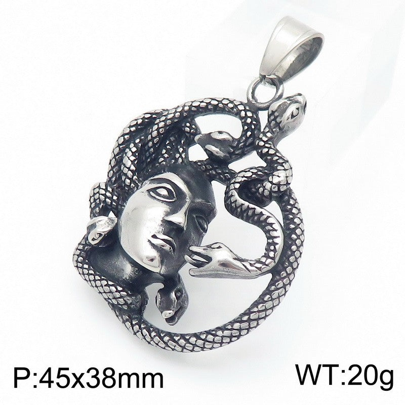 Mythology Series Pendant, Retro Double-Sided God Axe Mask Devil'S Eye Snake Woman Titanium Necklace