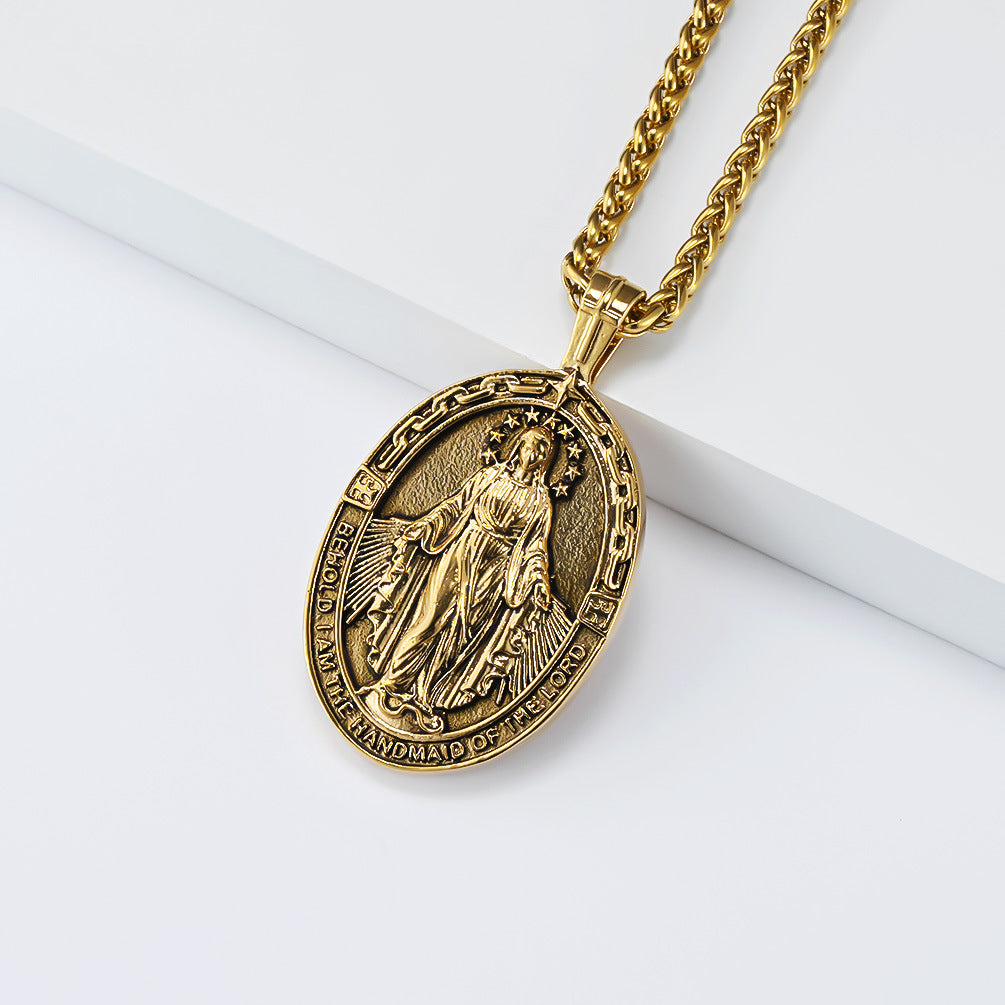 Virgin Mary Necklace for Men and Women by Planderful Unisex Stainless Steel Pendant Timeless Style