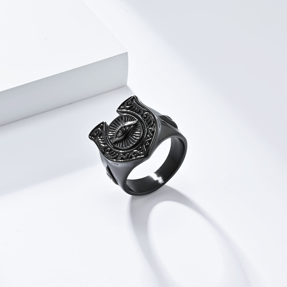 European American Retro Horseshoe Titanium Steel Ring for Men