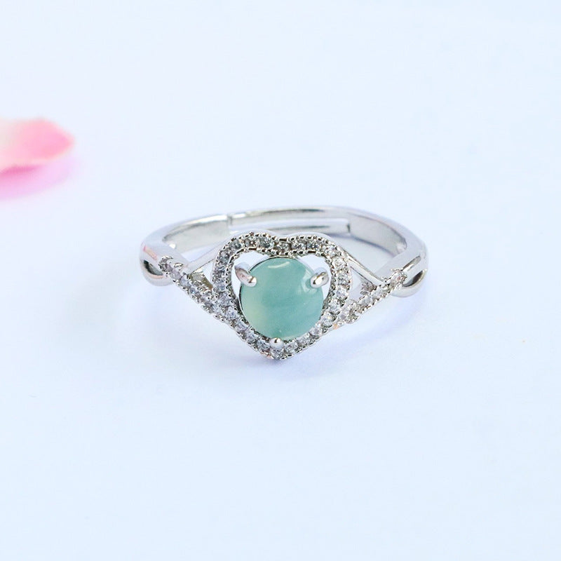 Blue Water Jadeite Heart-Inspired Ring