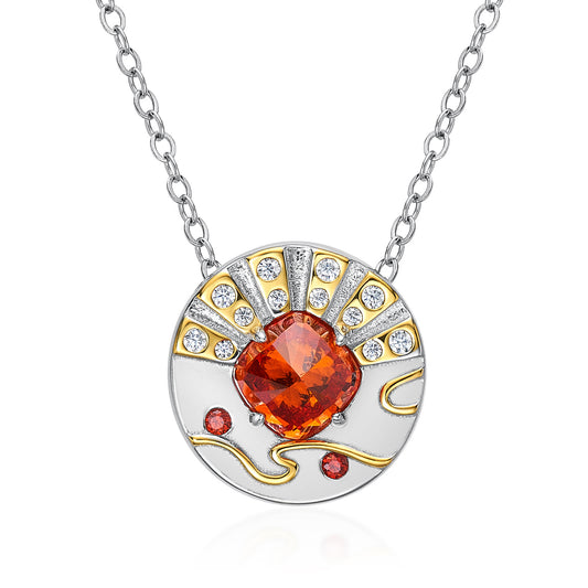 Planderful Jewelry Sterling Silver Zircon Pendant Necklace Red Square Stone Elegant Collarbone Chain