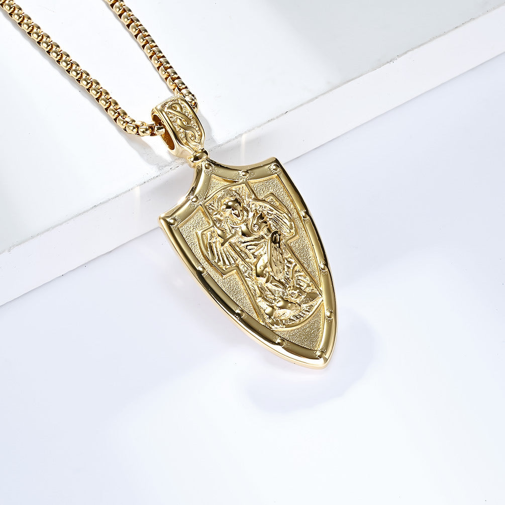 Vintage European Archangel Saint Michael Titanium Steel Necklace
