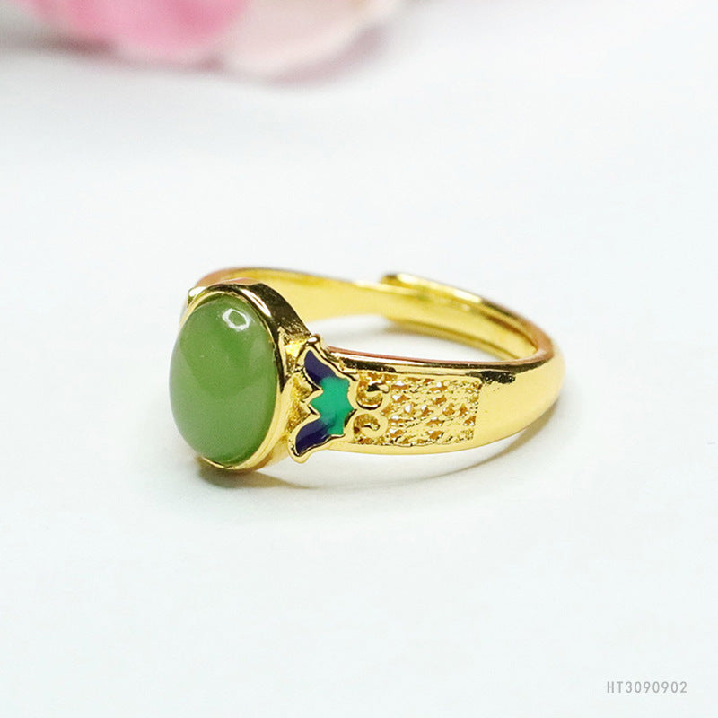 Hetian Jasper Enamel Butterfly Ring