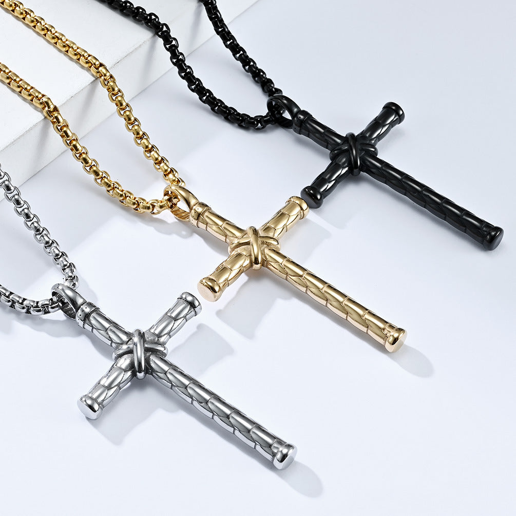 Cross-Border Amazon Retro Titanium Steel Cross Necklace