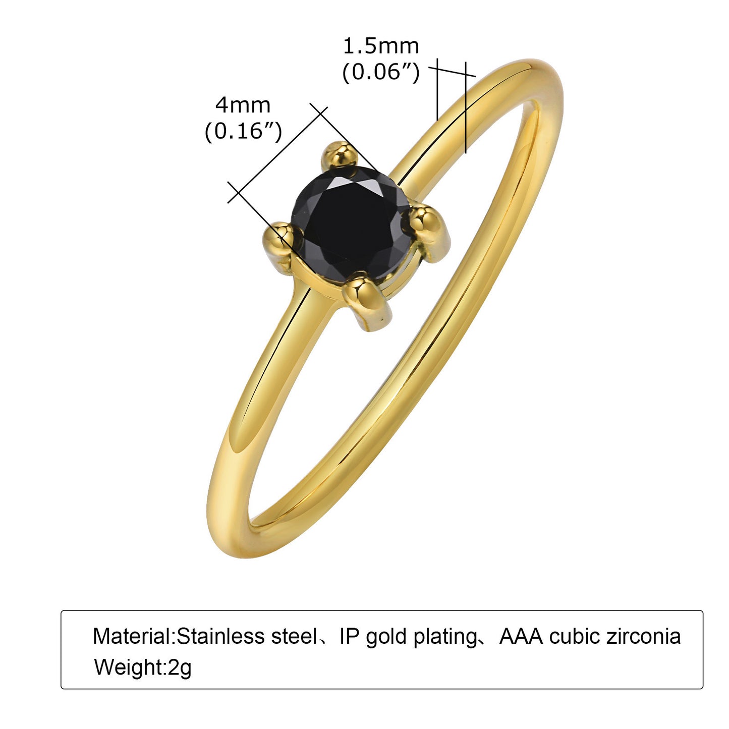 Various Stainless Steel 18K Gold White Black Square Zircon Ring Women