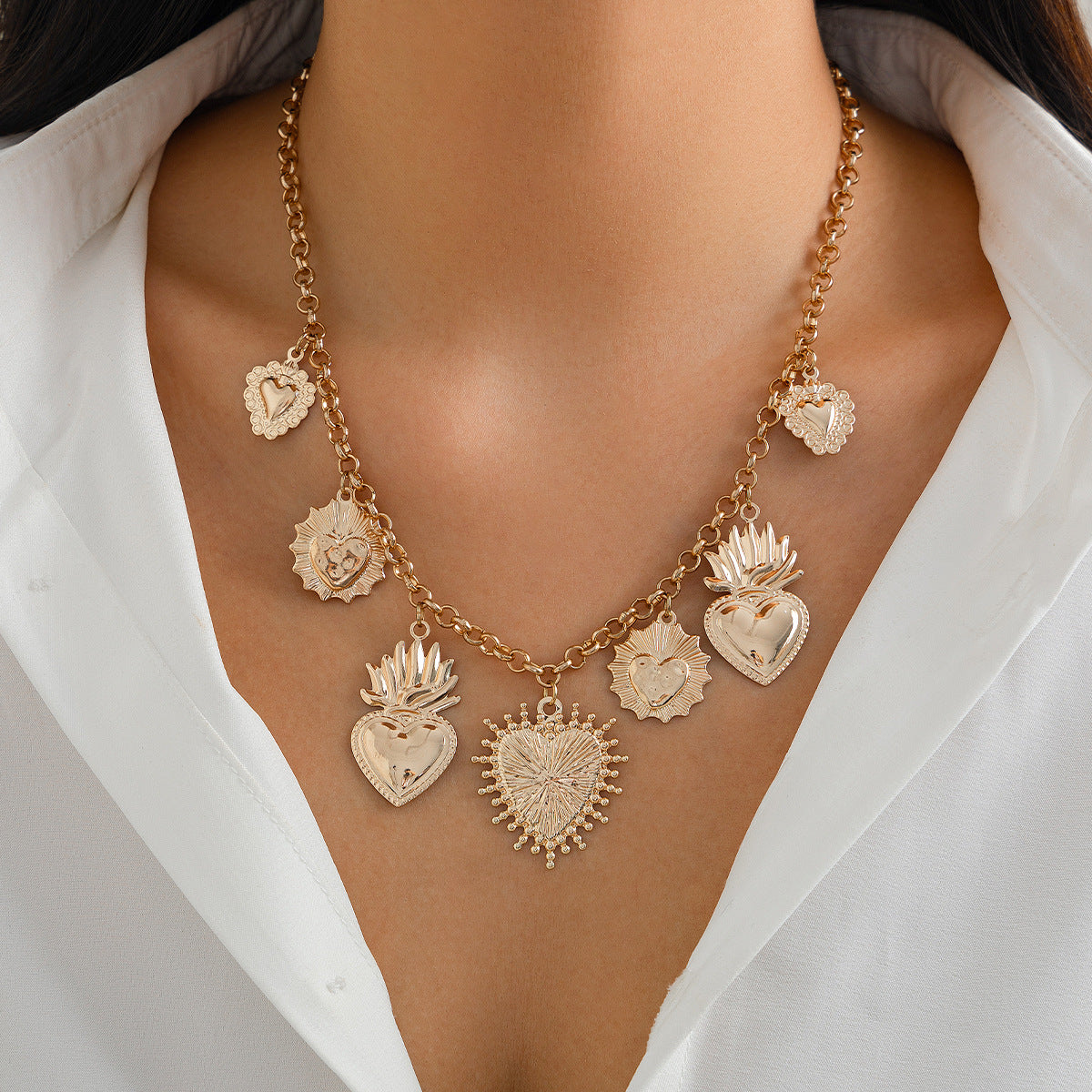 European and American necklace cross-border ins multi-love heart-shaped pendant jewelry, simple and personalized micro-inlaid cherry necklace