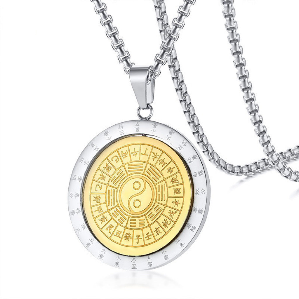 Planderful Yin Yang Fish Rotating Pendant Taoist Tai Chi Necklace Unisex Titanium Steel Jewelry