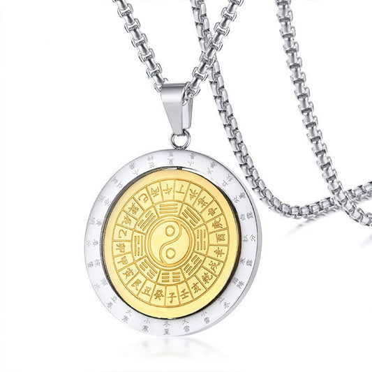 Planderful Yin Yang Fish Rotating Pendant Taoist Tai Chi Necklace Unisex Titanium Steel Jewelry